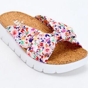 Alegria Adjustable Slide Sandal in Poppy Satin